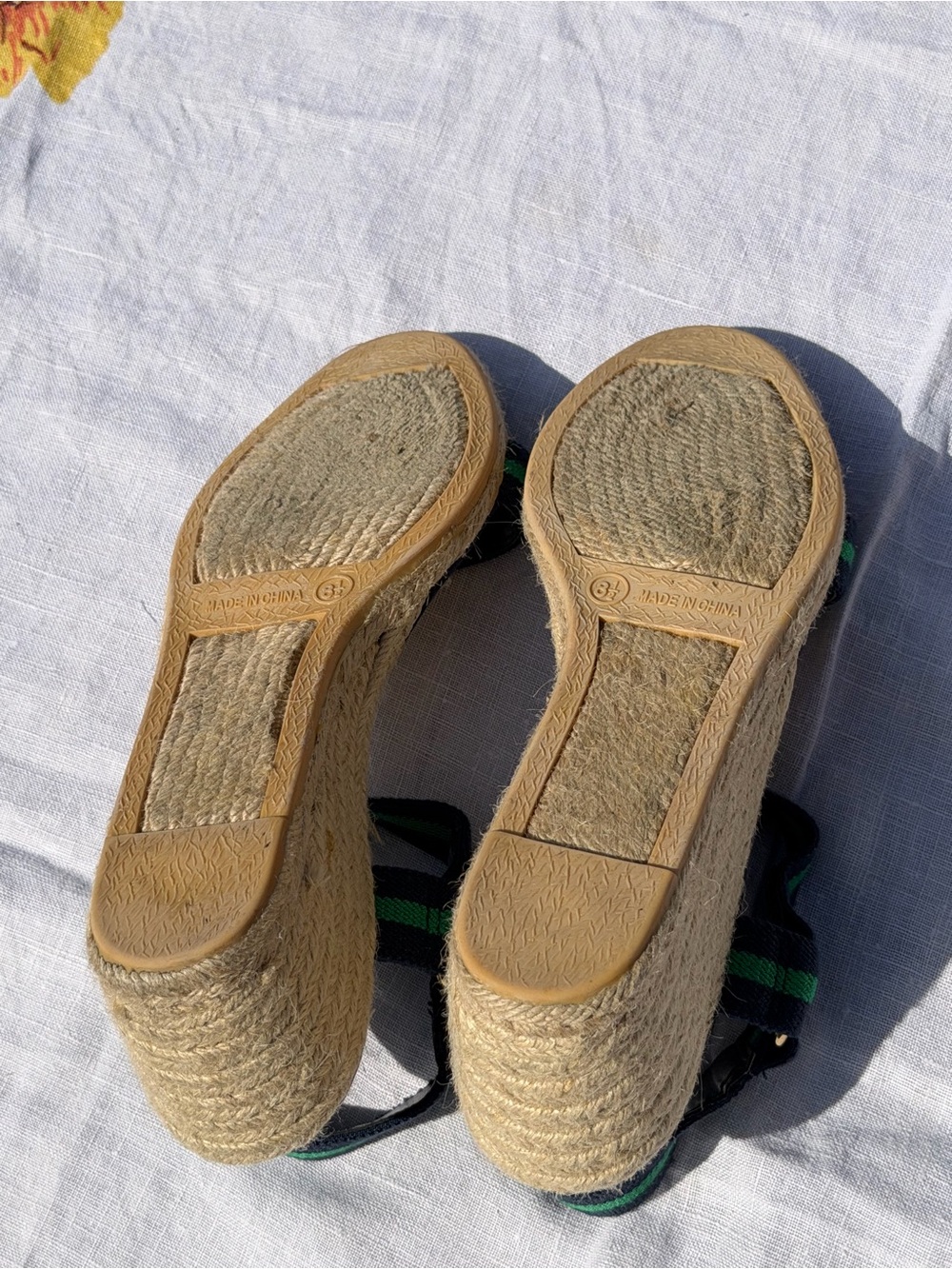 Lauren Ralph Lauren Navy and Green Striped Slingback Sandals - Picture 4 of 4